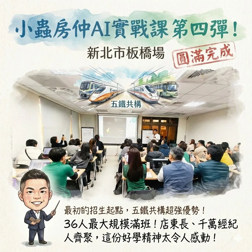 小蟲AI房仲實戰 第 4 彈 板橋公開班第一期 上課實況海報,2026/2/3,房仲AI講師 賴小蟲授課