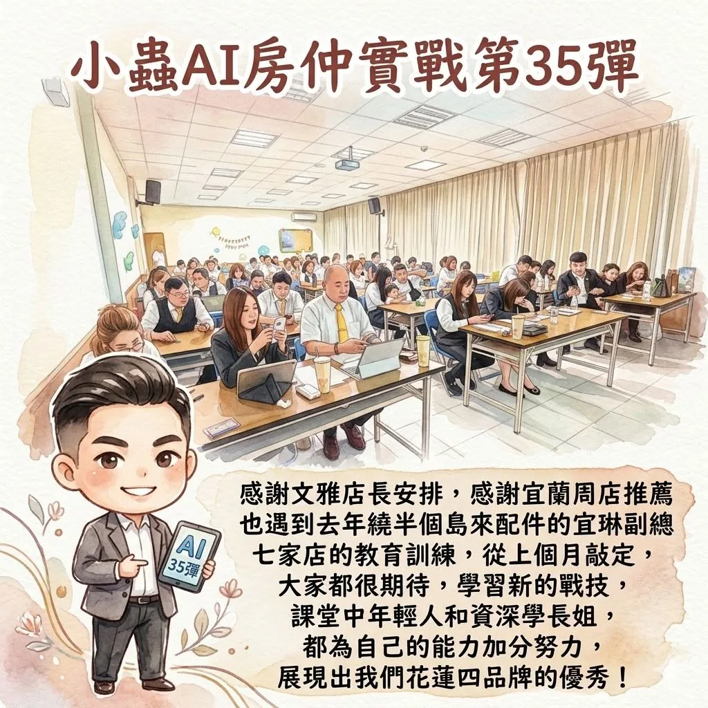 小蟲AI房仲實戰 第 35 彈 永慶房屋花蓮合戰成金聯盟(七家店) 上課實況海報,2026/4/29,房仲AI講師 賴小蟲授課